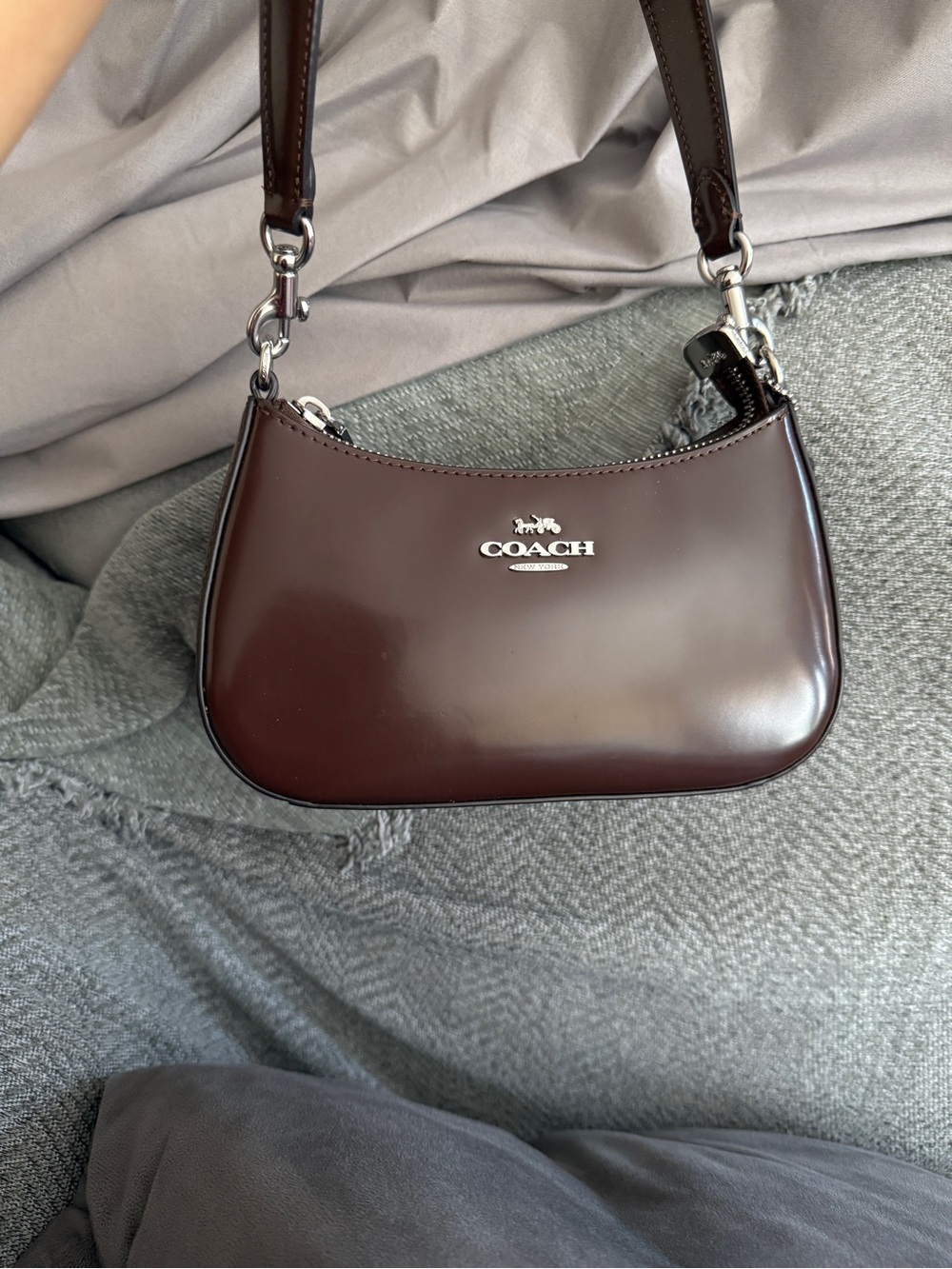 Coach Terri mini Leather Shoulder Bag - Dark Brown - Picture 2 of 9